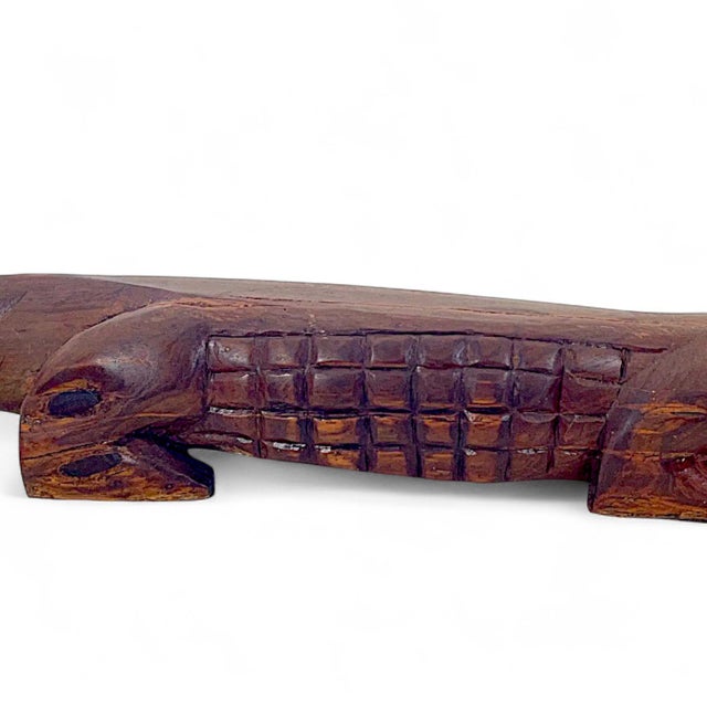 Extraordinary3.5 Foot Hand Sculpted Tribal Style Wooden Alligator Statue For Sale - Image 14 of 14