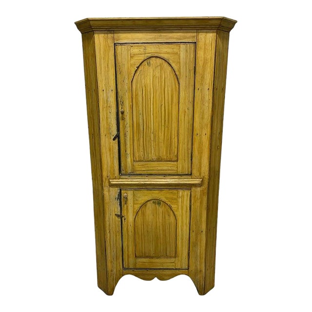 19thc Mustard Painted Corner Cupboard For Sale