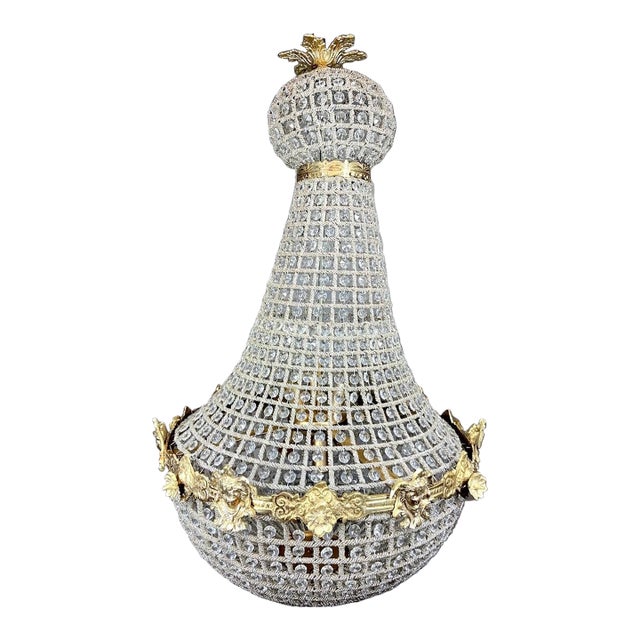 1970s French Louis XVI Bronze Gold Crystal Chandelier – 6 Lights For Sale