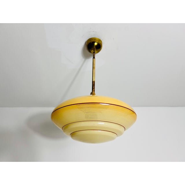 Art Deco Glass and Brass Ceiling Lamp, 1930s, Germany For Sale - Image 9 of 10