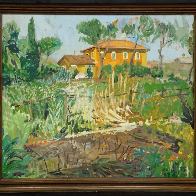 Vintage Oil Painting of a Mediterranean Village, Alexander Michael 1975 For Sale - Image 4 of 5