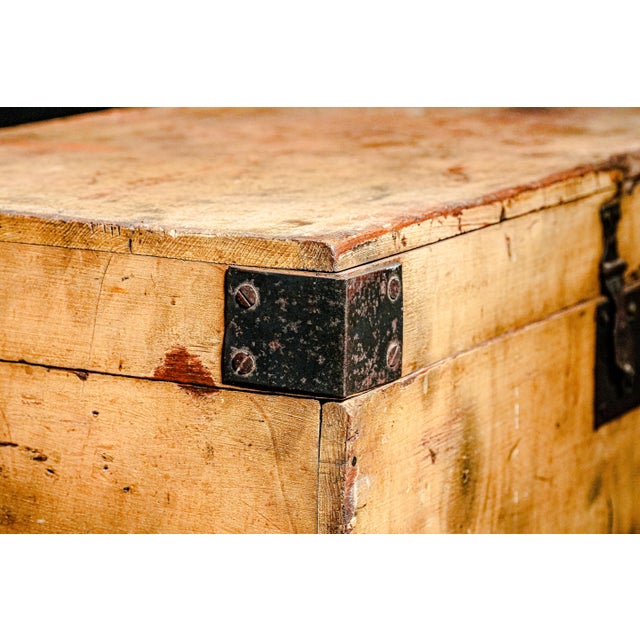 Farmhouse Rustic Hand Painted Antique Country Wood Box Storage Chest Trunk Home Decor Farmhouse Style For Sale - Image 3 of 12