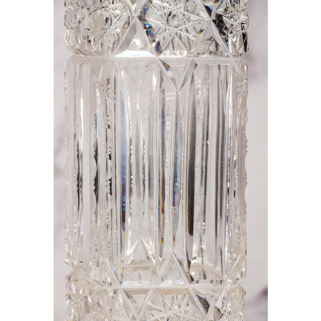 Elegant Edwardian Style Vintage Cut Crystal Rectangular Vase With Sterling Silver Luxury Home Decor For Sale - Image 4 of 12