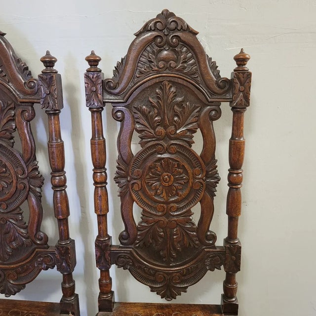 19th C English Jacobean English Carved Oak Hall Chairs - a Pair For Sale In Raleigh - Image 6 of 11