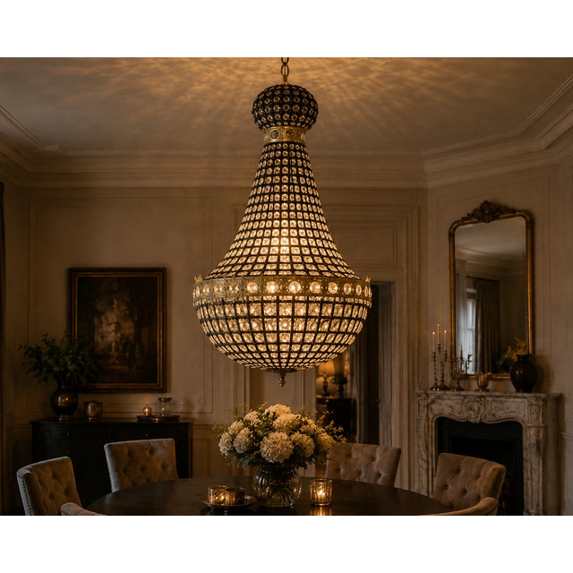 French Late 20thC French Louis XVI Black Gold Chandelier For Sale - Image 3 of 8