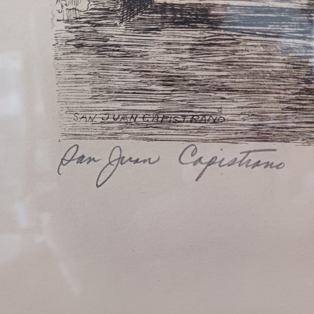Black Vintage h.j. Brothers Hand-Signed Etchings - "San Juan Capistrano" & "Olvera Street" - Framed Pair For Sale - Image 8 of 10