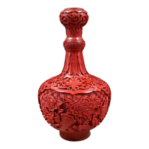 Mid 20th Century Chinese Carved Cinnabar Lacquer Vase - 8.25” Tall