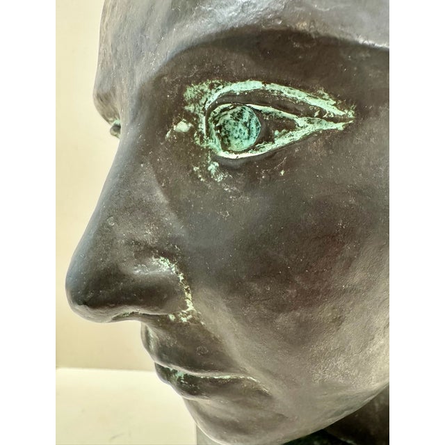 Larry Mohr Verdigris Bronze Bust ''Beth'' on Marble Pedestal Sculpture Signed From Artist Estate For Sale - Image 9 of 11