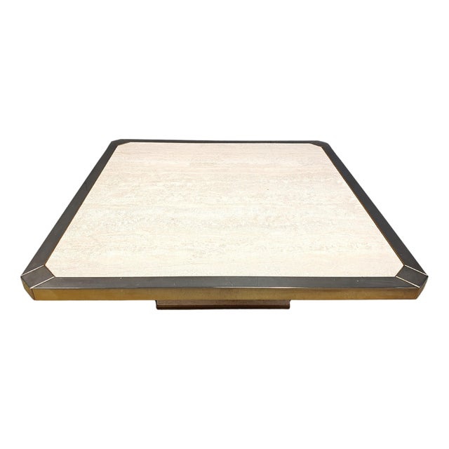 Vintage 23kt Gold and Travertine Coffee Table from Belgochrom, 1970s For Sale
