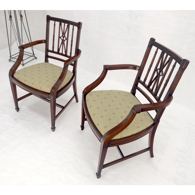 Pair of Very Fine Carved Mahogany Open Arm Faux Bamboo Arrows Armchairs MINT For Sale - Image 11 of 16