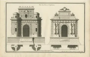 Neufforge, Neoclassical Fortified Gateways, 1770, Engraving