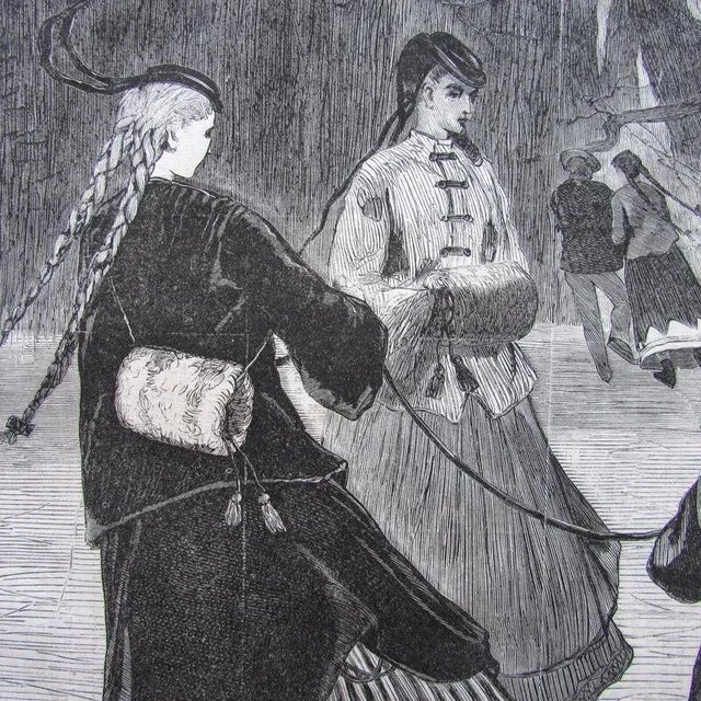 Gray Antique Harper's Weekly Winslow Homer Winter a Skating Scene 1868 Wood Engraving For Sale - Image 8 of 11