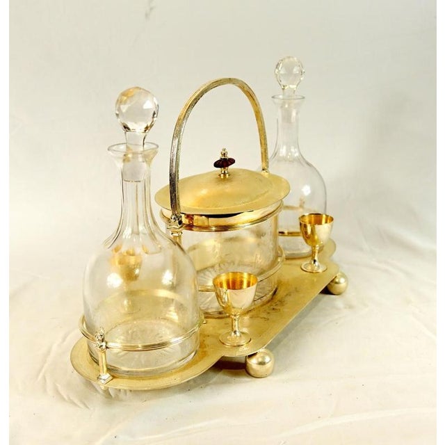 Silver Plated Tantalus Decanter Set with Liqueur Glasses and Covered Jar, Set of 4 For Sale - Image 3 of 3