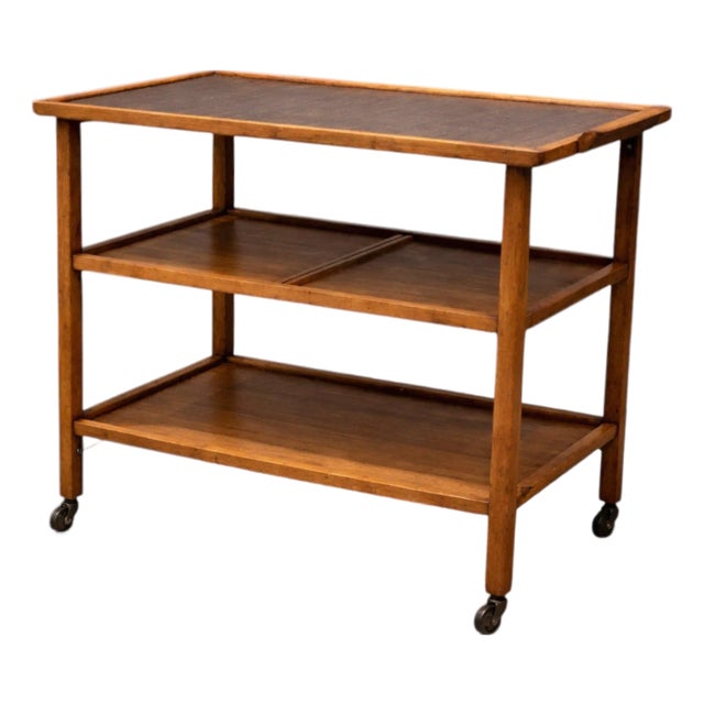 Brazilian Modern Bar Cart With Adjustable Shelves in Hardwood, Peter Kraft, 1960s For Sale