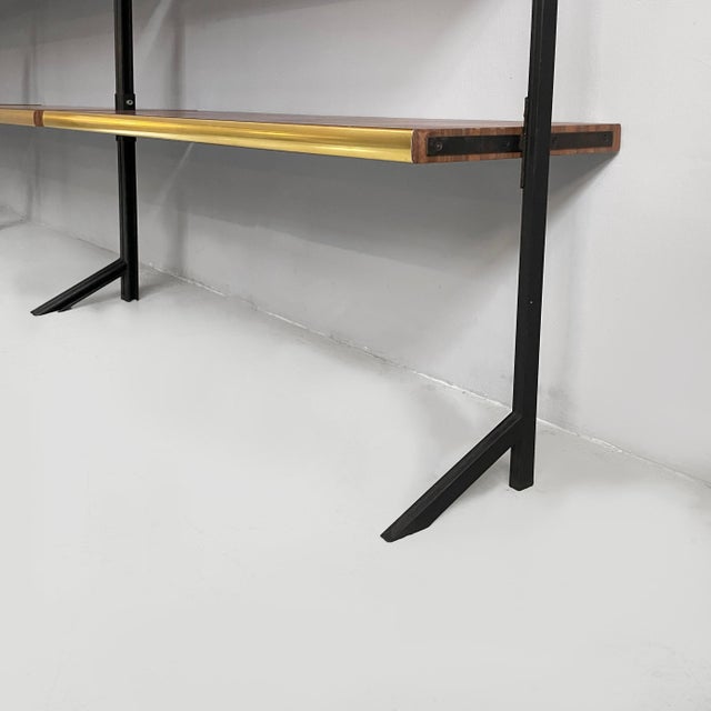 Mid-Century Modern Italian Bookcase in Wood, Brass and Black Metal, 1960s For Sale - Image 11 of 14