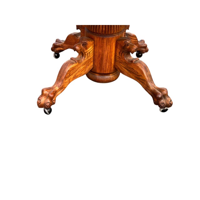 Wood Antique Lion Head Round Oak Dining Table For Sale - Image 7 of 11
