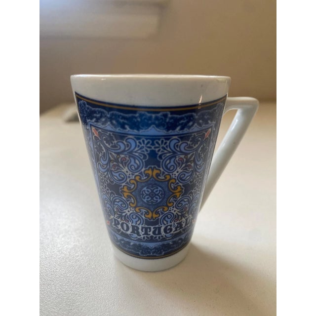 Ceramic Portugal Azulejo Ceramic Espresso Cup Saucer Tray Set Blue White Souvenir For Sale - Image 7 of 10