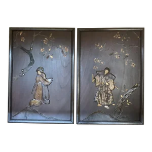 Antique Panels Depicting Japan’s Medieval Past- Set of 2