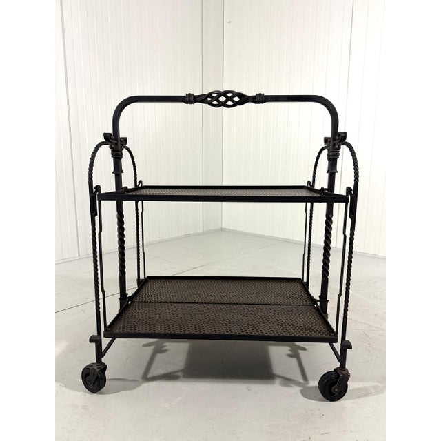 Black Brutalist Wrought Iron Folding Serving Trolley, 1960s For Sale - Image 8 of 15