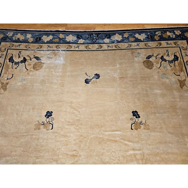19th Century Antique Chinese Peking Rug, Handwoven Open Pattern, Tan & Blue, 12' X 14' For Sale - Image 12 of 17