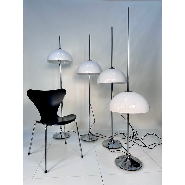Height-Adjustable Mushroom Floor Lights with Chromed Tulip Bases by Frank Bentler for Wila Leuchten, West Germany, 1960s, Set of 4 For Sale - Image 12 of 18