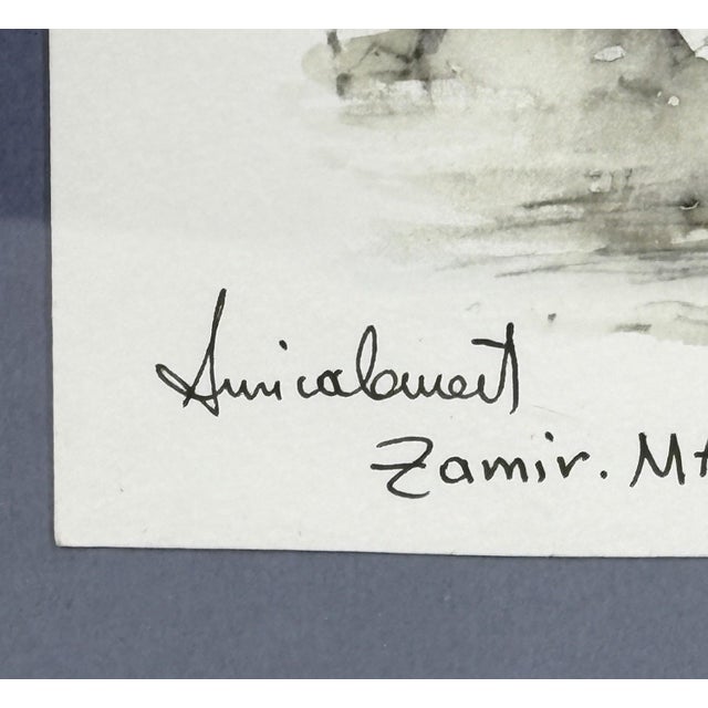 Ink Blue Zamir Mati Signed Original Mixed Media Paris Cityscape, 1990s For Sale - Image 8 of 15