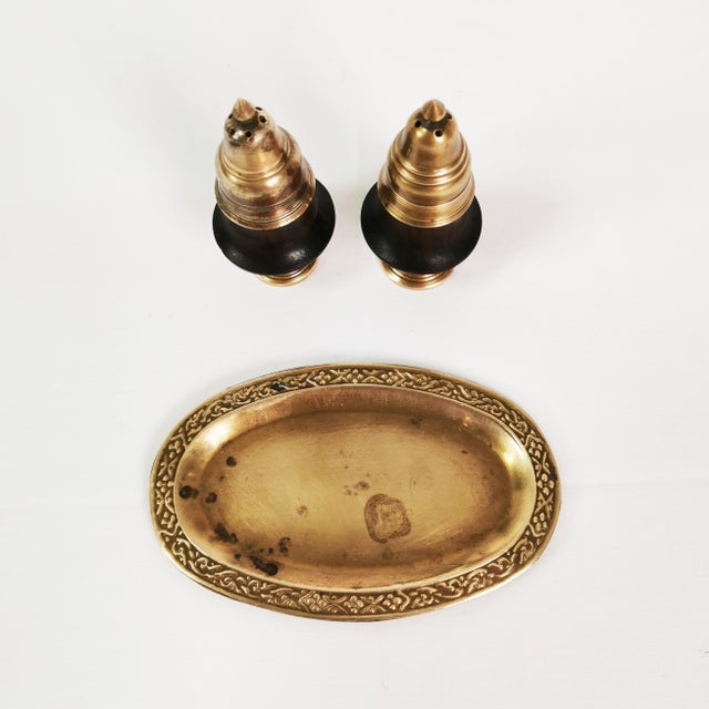 Vintage Danish Spice Set in Brass and Rosewood, 1950s, Set of 3 For Sale - Image 4 of 14