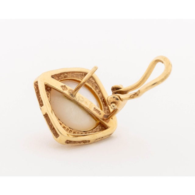 Modernist Mabe Pearl and Diamond 14k Yellow Gold Earrings For Sale In New York - Image 6 of 6