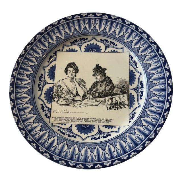 Early 1900's Royal Doulton Gibson Girls Dinner Plate "Miss Babbles Brings a Copy of a Morning Paper and Expresses Her Indignation and Sympathy For Sale
