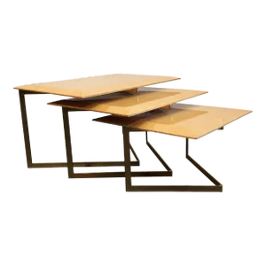 1970s Maple & Brass Birdseye Nesting Tables - Set of 3