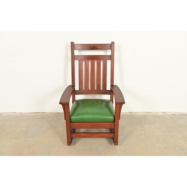 Mission Stickley Brothers Style Antique Mission Oak Arts & Crafts Rocking Chair, Circa 1900 For Sale - Image 3 of 12