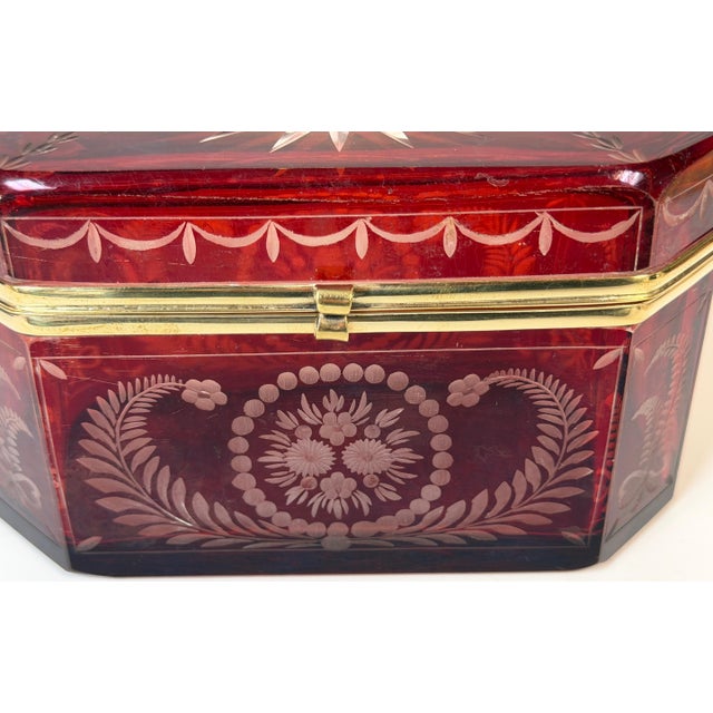 19th C. Bohemian Ruby Cut-to-Clear Crystal Casket Starburst Lid , C. 1850-1875 For Sale - Image 12 of 15