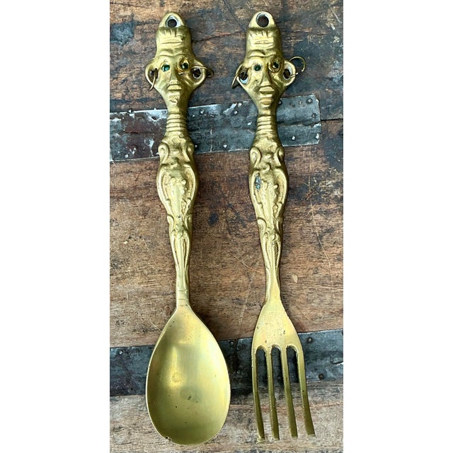 Vintage Brass Tribal Serving Set For Sale - Image 10 of 12