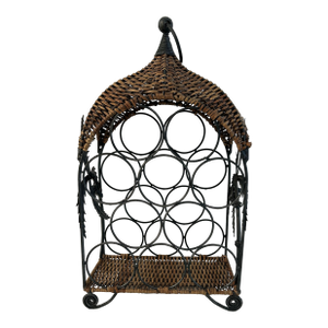 Vintage Wicker & Metal Palm Tree Wine Rack