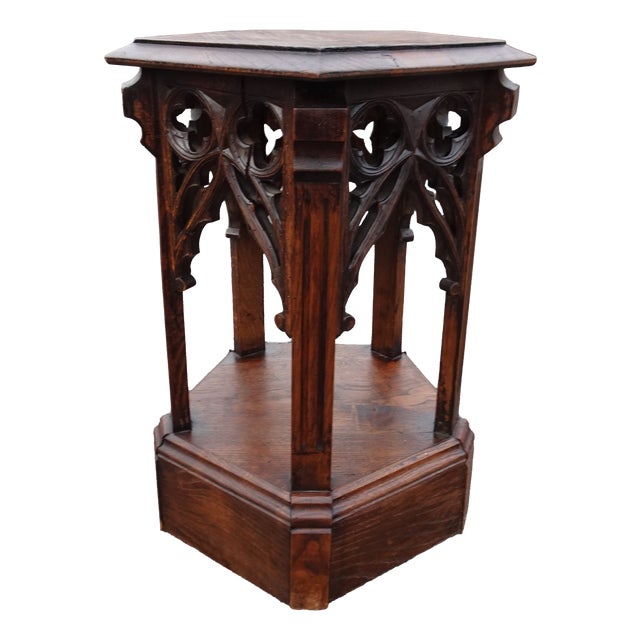 Antique Oak Gothic Pedestal, 1890s For Sale