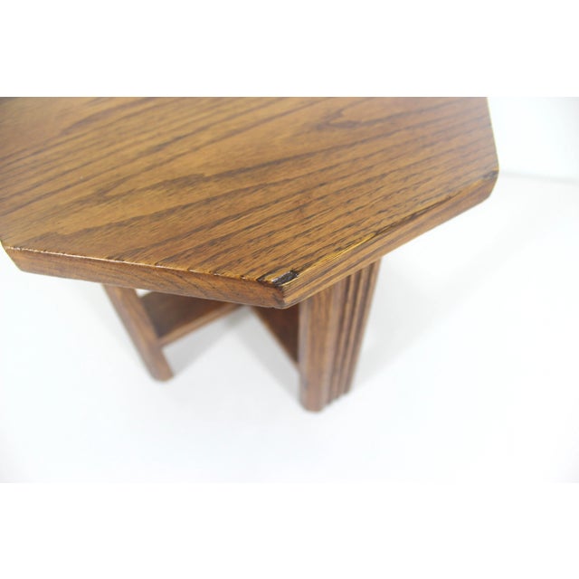 Vintage Oak Plant Stand Wood Stool Octagonal For Sale - Image 14 of 14