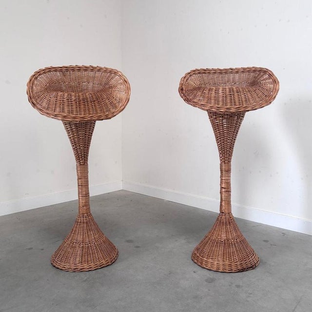 Wicker Plant Stands, 1960s, Set of 2 For Sale - Image 4 of 11