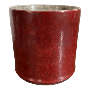 Antique 19th Century Chinese Monochrome Porcelain Cylinder Form Brush or Scroll Pot Vase in Sang De Boeuf Oxblood Glaze