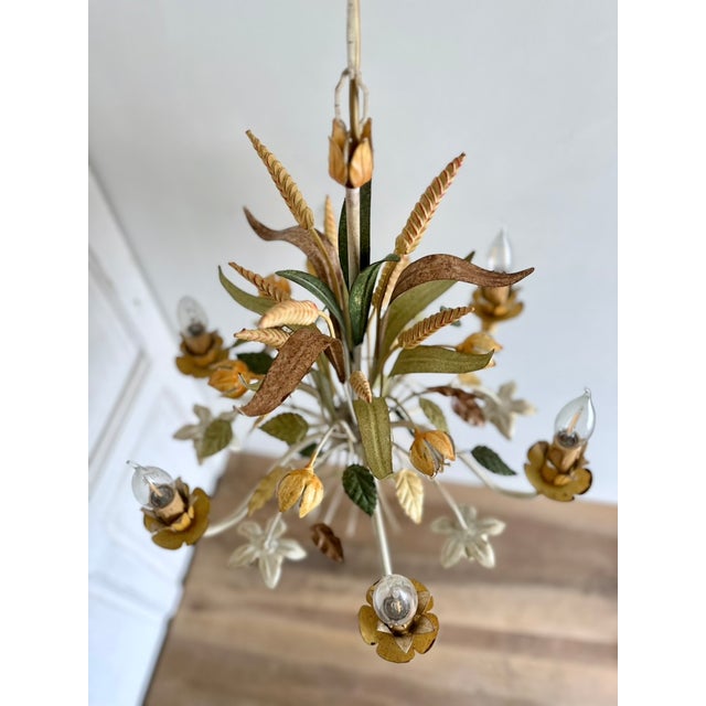 French Floral and Wheat Tole 6-Light Chandelier from Sofidis FlorArt, Late 20th Century For Sale - Image 10 of 18