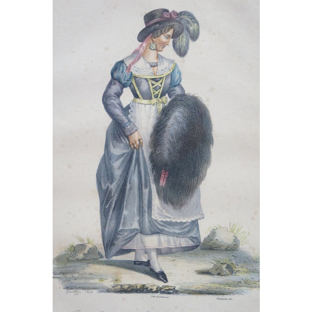 Antique French 1820s Collection of Tuscan Fashion Costume Engravings 26" For Sale - Image 4 of 18