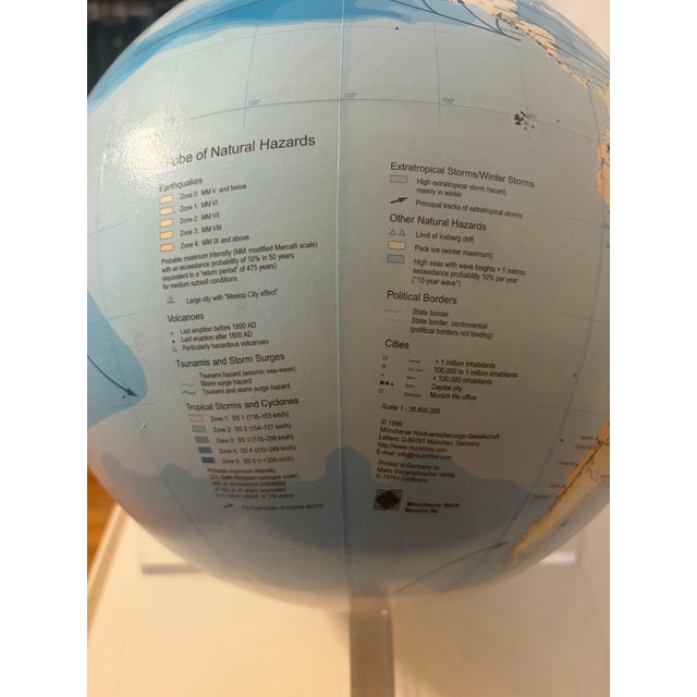 Vintage 1998 Munich Re 'Globe of Natural Hazards' on Lucite Scale Stand - Rare Insurance Cartography Curio For Sale In Boston - Image 6 of 7