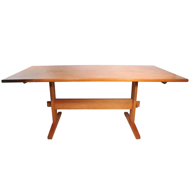 Wood Mid Century Scandinavian Trestle Base Dining Table For Sale - Image 7 of 13