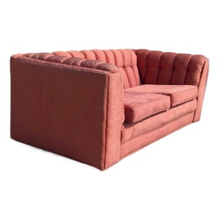 1980s Postmodern Rose Pink Grid-Tufted Loveseat, 67 In For Sale