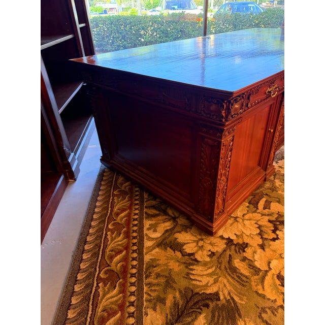 Presidential "Resolute Desk" Carved Mahogany Handcrafted Executive Partners Desk For Sale - Image 12 of 12