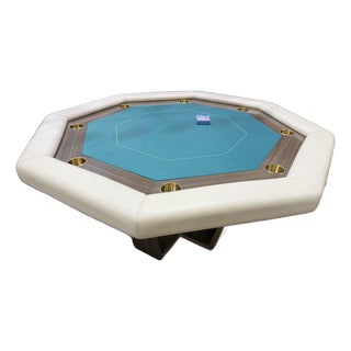 Custom Made Padded Leather Poker Table With Two Decks of Cards For Sale