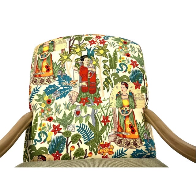 Vintage Hacienda Chair With New Frida’s Garden Fabric Upholstery in Springtime Colors. Painted oak with a bit of patina...