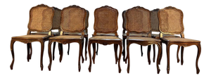 Louis XV Style Chairs in Walnut and Caning, Set of 10