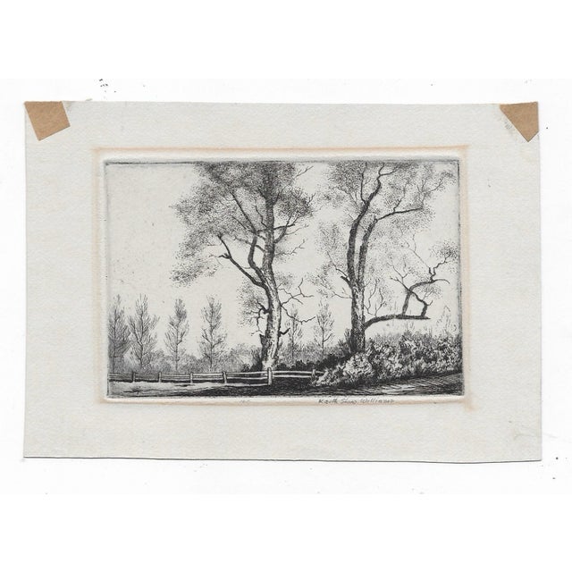 Miniature etching by Keith Shaw Williams (1906-1951), farm landscape, pencil signed. Keith Shaw Williams was an American...