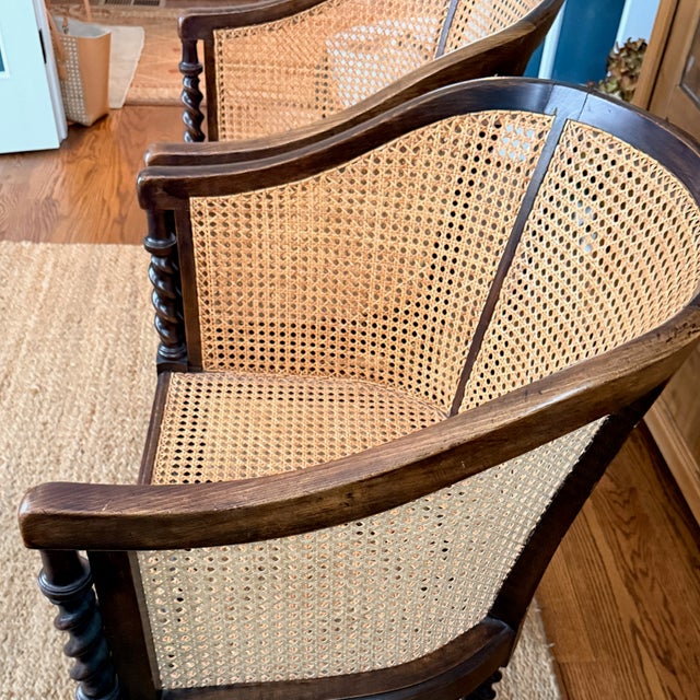 Pair of Antique Caned Barrel Chairs For Sale - Image 13 of 15