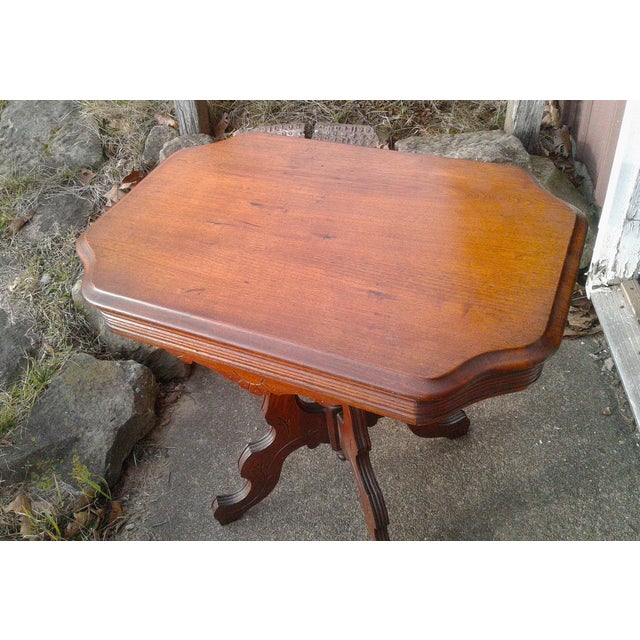 Wood Antique Victorian Eastlake Solid Walnut Parlor Table 1870s For Sale - Image 7 of 18